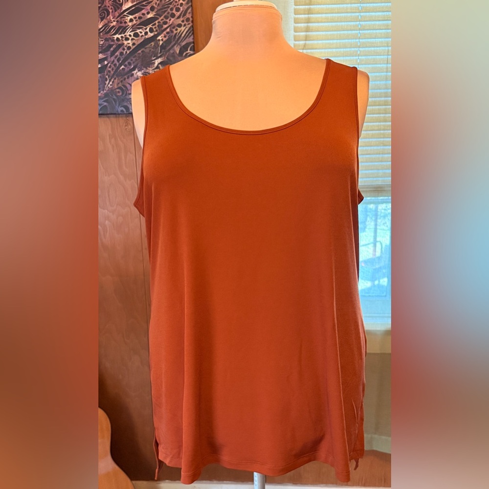 Susan Graver Modern Essentials Liquid Knit Tank Top - Ginger Spice (Size 1X)